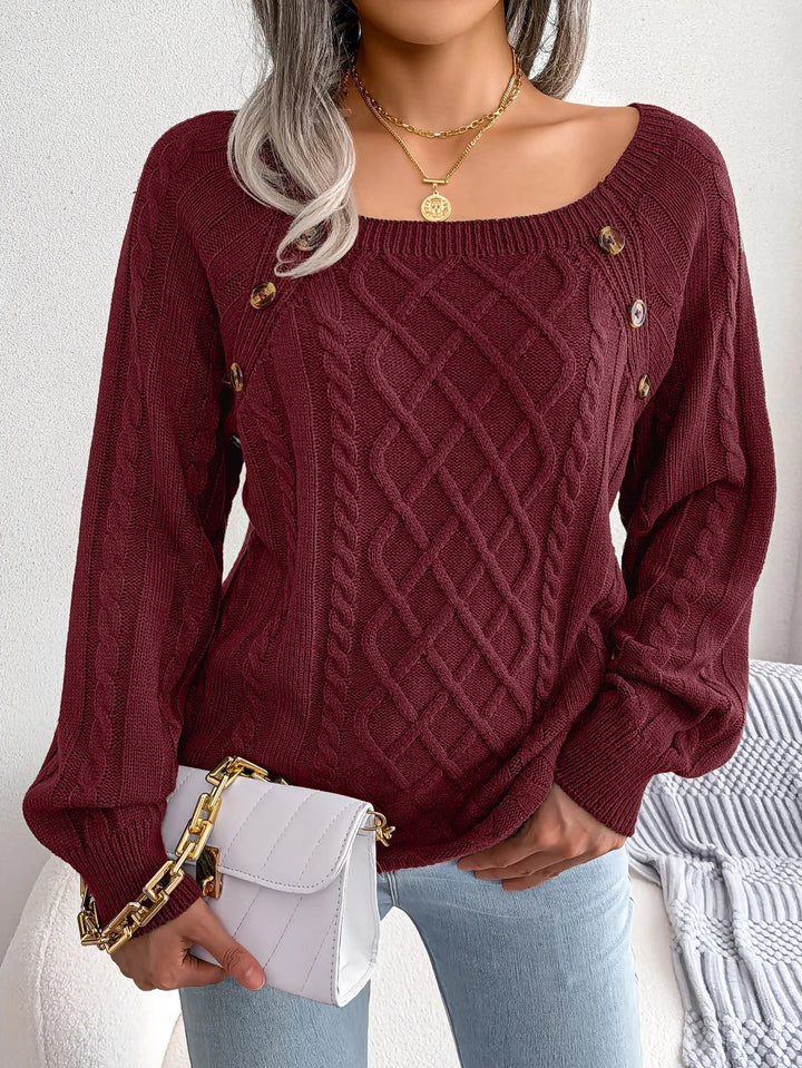 Honorine | Pull chic oversize en maille torsadée à boutons pour femme