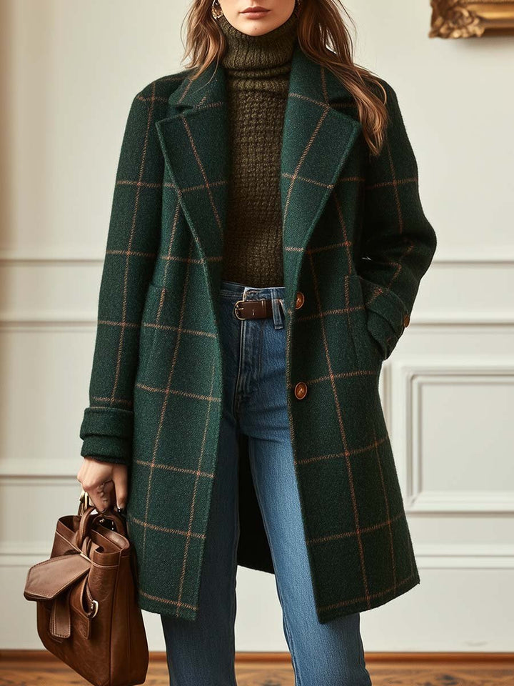Séverine | Manteau chic à carreaux et revers cranté pour femmes