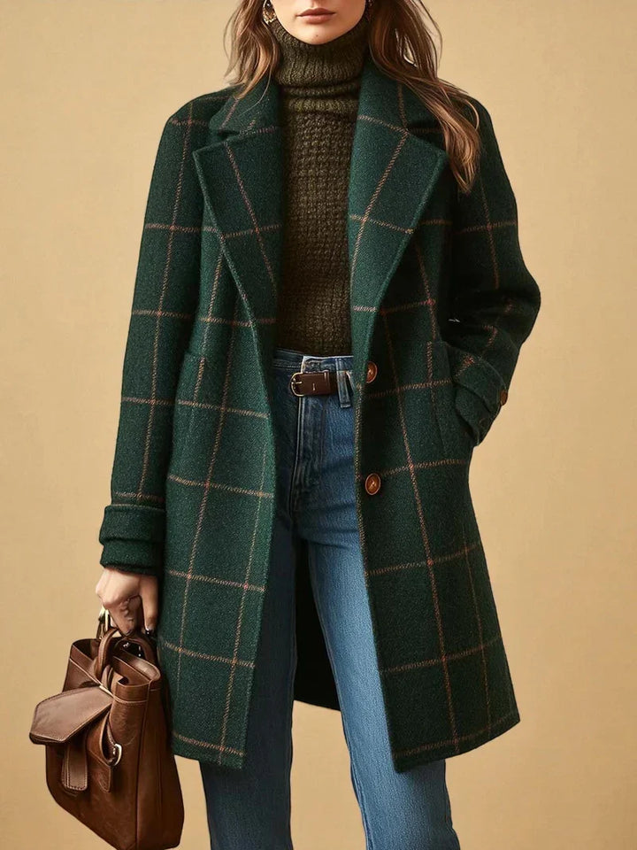 Séverine | Manteau chic à carreaux et revers cranté pour femmes