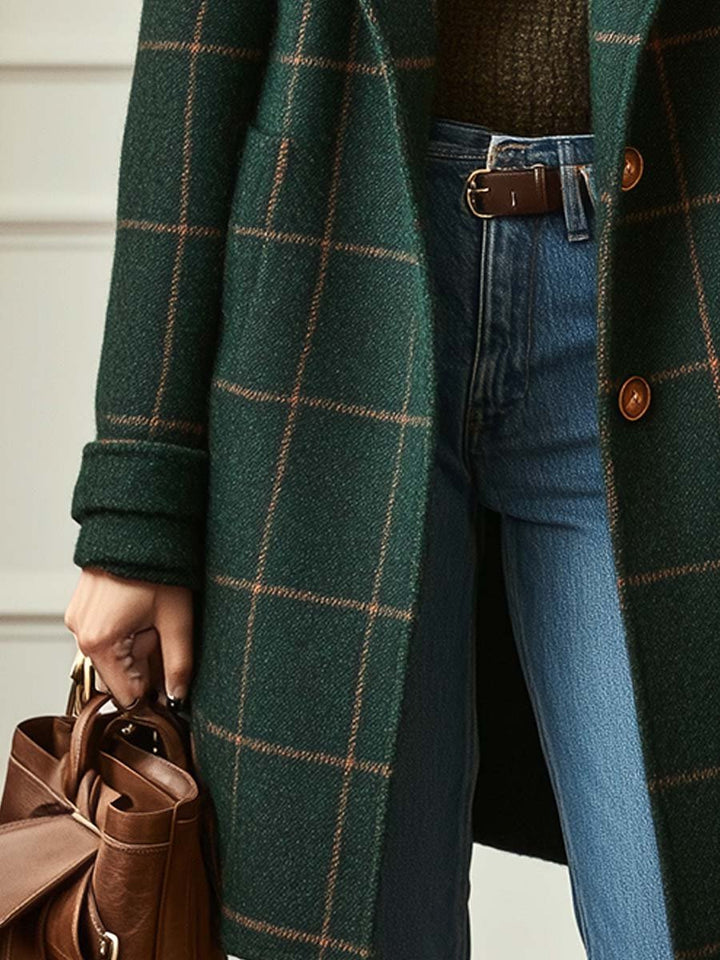 Séverine | Manteau chic à carreaux et revers cranté pour femmes
