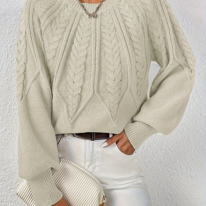 Sylvie | Pull élégant court en maille torsadée et côtelée à col rond pour femme