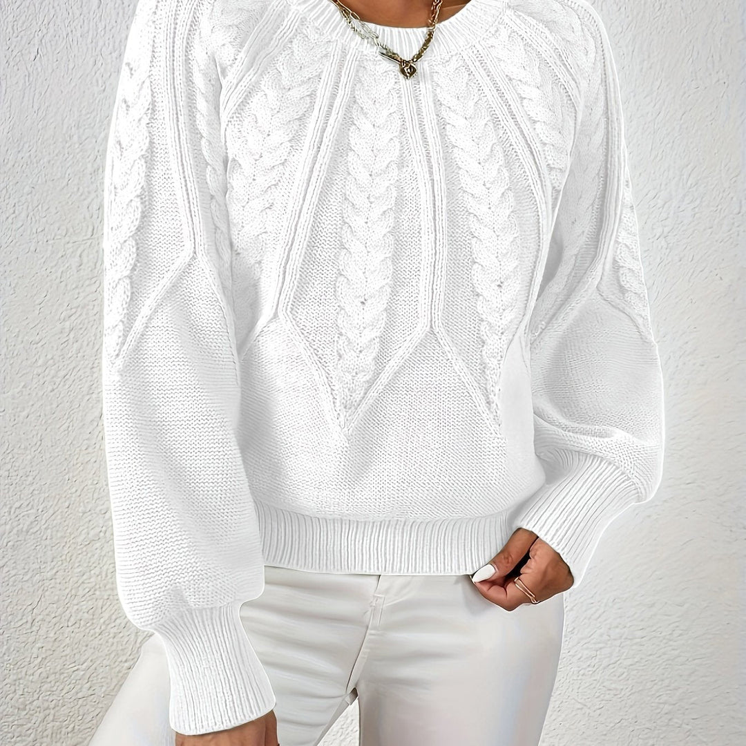 Sylvie | Pull élégant court en maille torsadée et côtelée à col rond pour femme