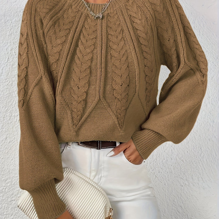 Sylvie | Pull élégant court en maille torsadée et côtelée à col rond pour femme