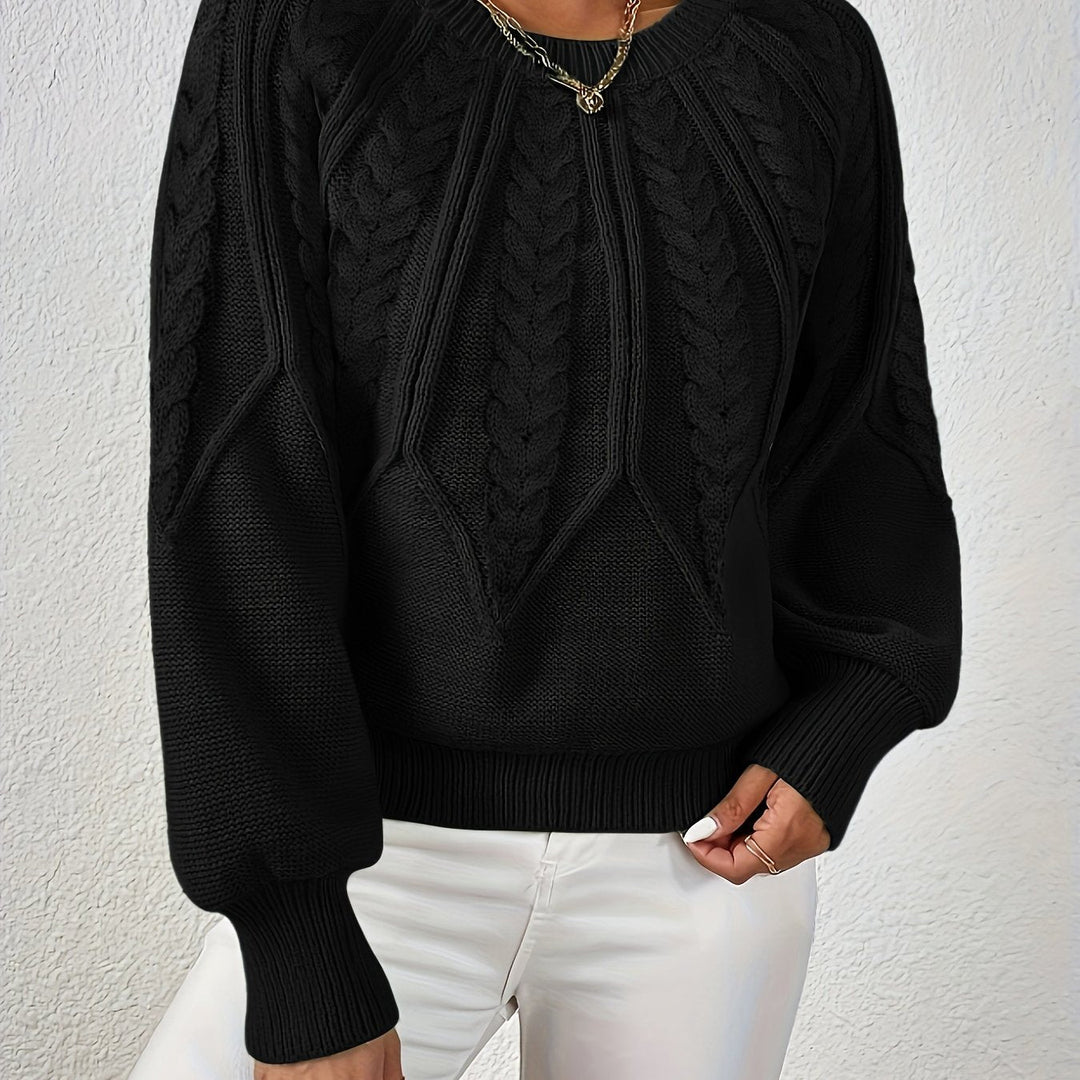 Sylvie | Pull élégant court en maille torsadée et côtelée à col rond pour femme