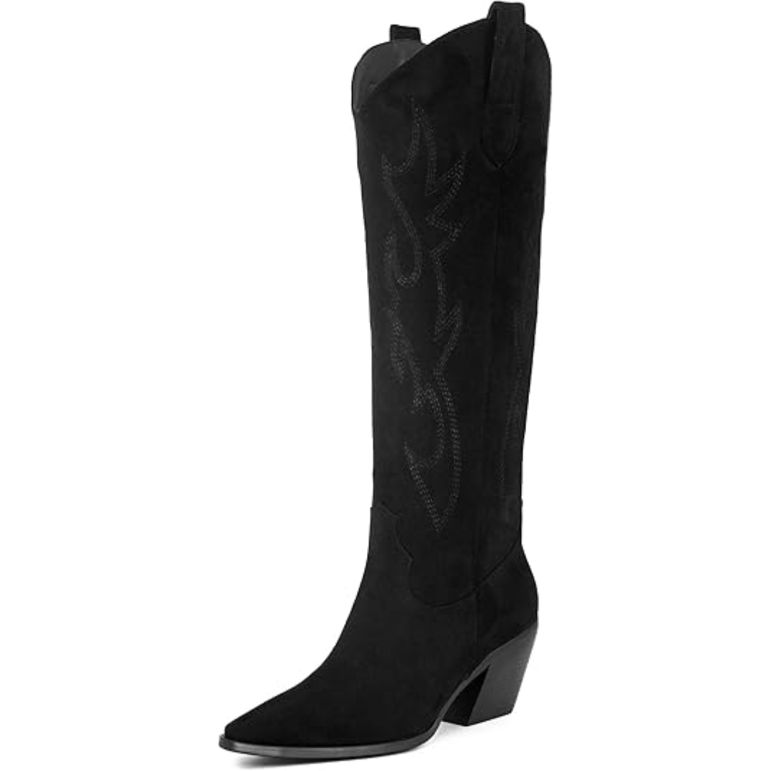 Madeleine | Bottes western chic bleues hauteur genou à talon bloc pour femme