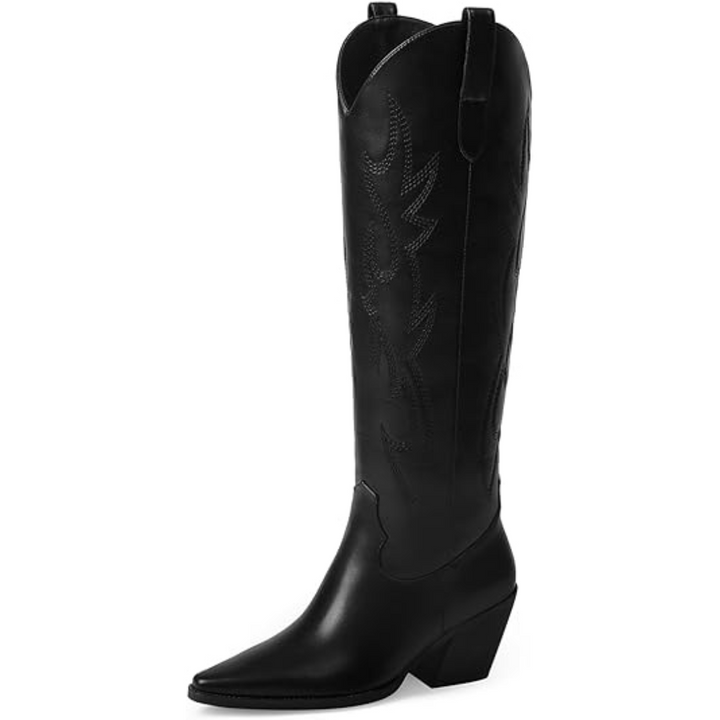 Madeleine | Bottes western chic bleues hauteur genou à talon bloc pour femme