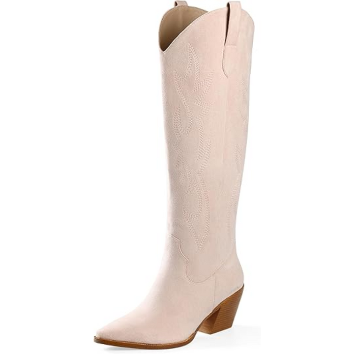 Madeleine | Bottes western chic bleues hauteur genou à talon bloc pour femme