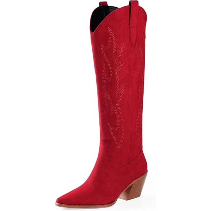 Madeleine | Bottes western chic bleues hauteur genou à talon bloc pour femme