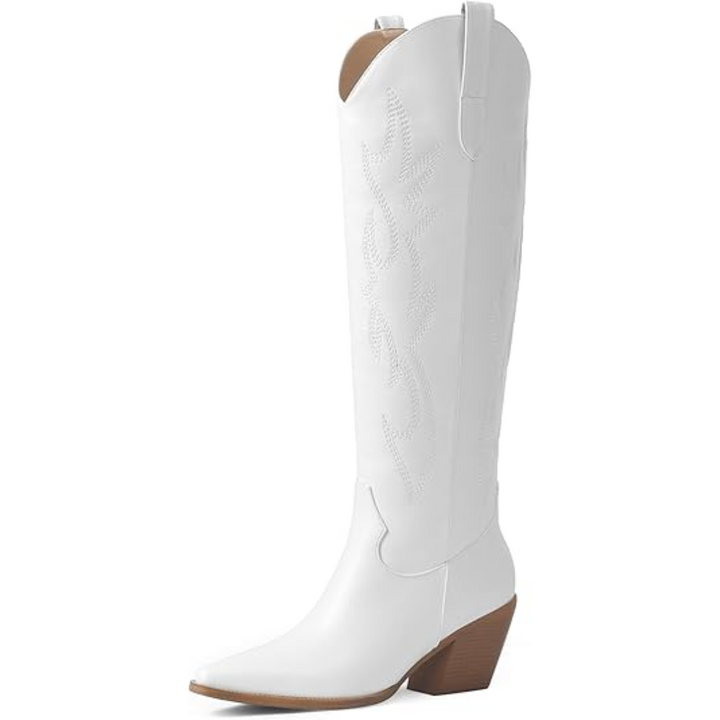 Madeleine | Bottes western chic bleues hauteur genou à talon bloc pour femme