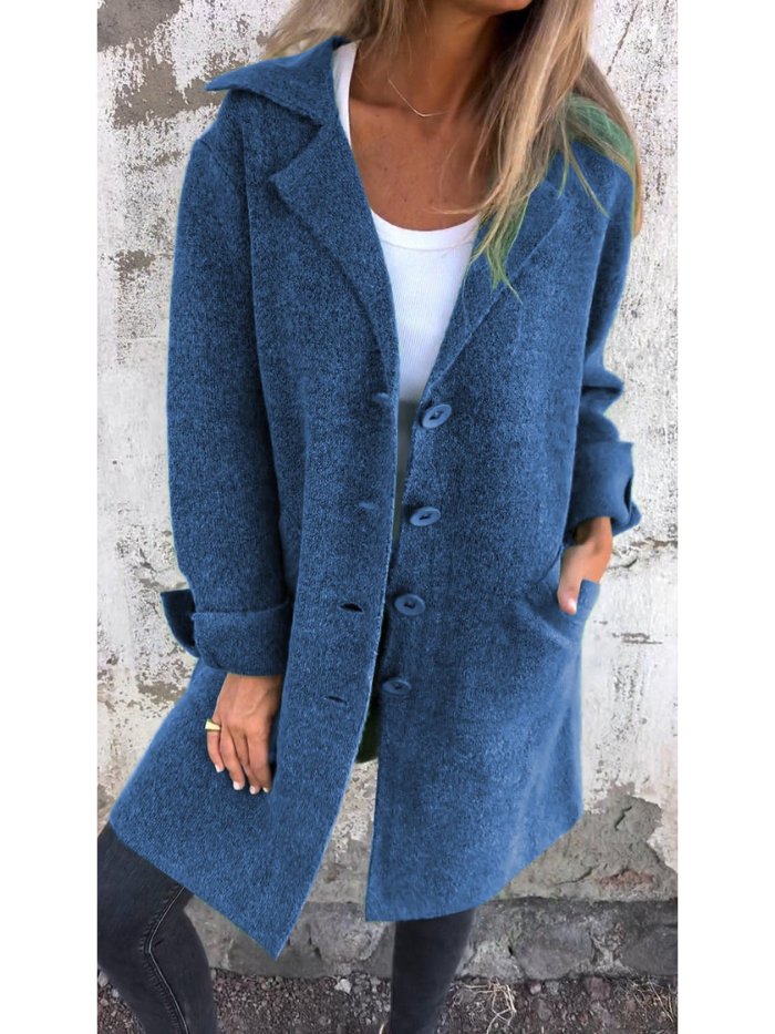 Alberte | Manteau chic long bouclée à col revers et boutons pour femme