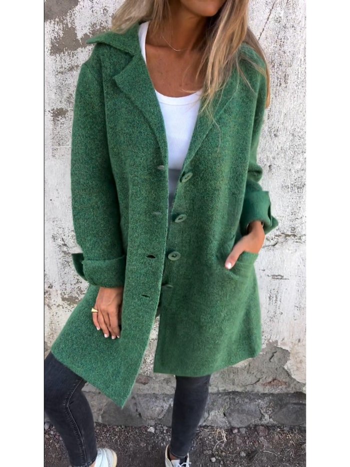 Alberte | Manteau chic long bouclée à col revers et boutons pour femme