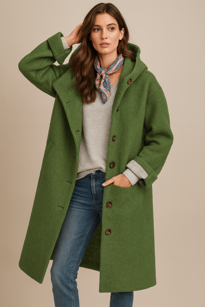 Ivana | Manteau élégant mi-long à capuche et boutons pour femme