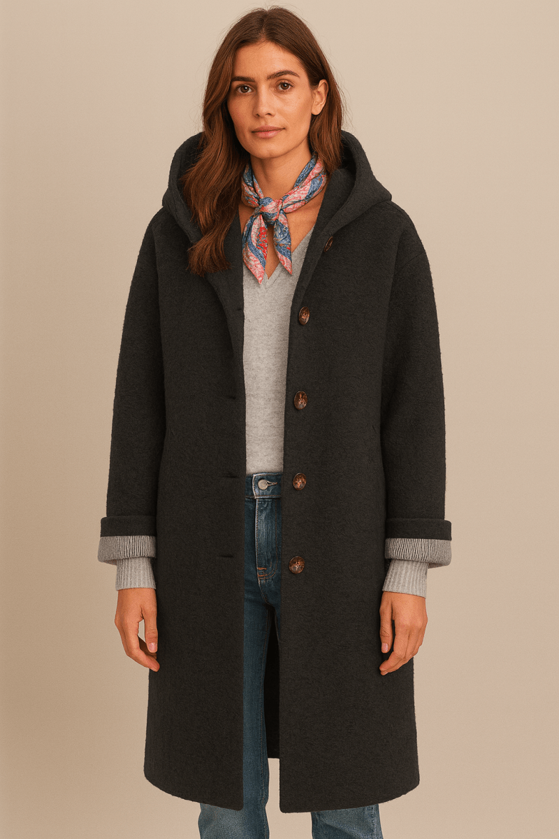 Ivana | Manteau élégant mi-long à capuche et boutons pour femme
