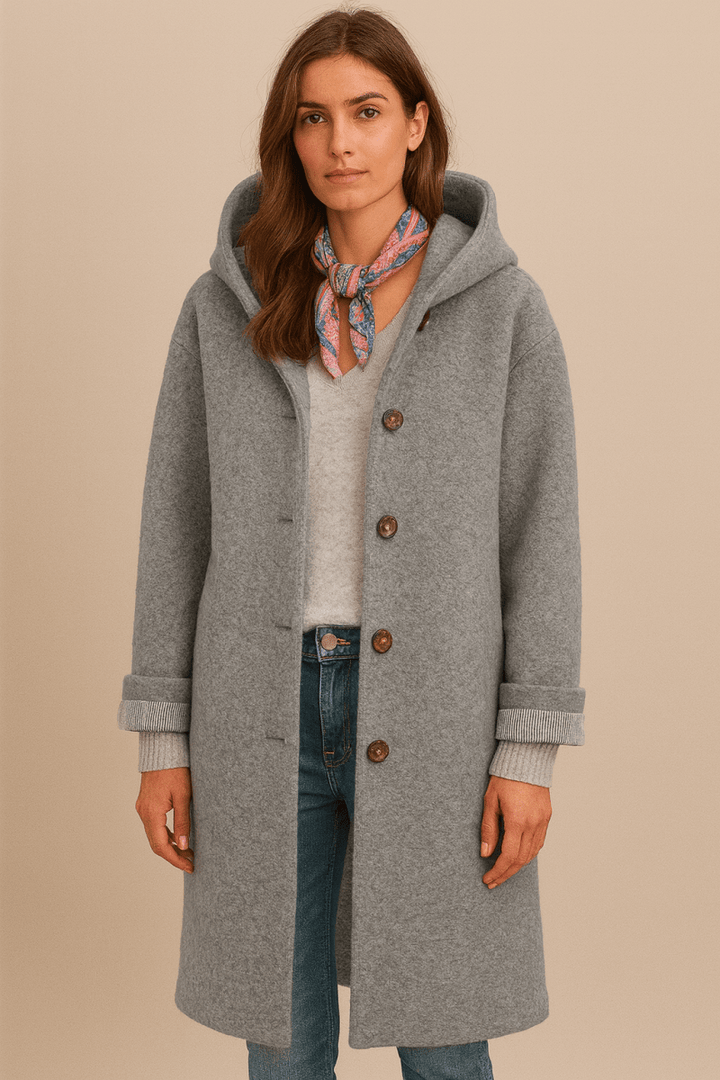 Ivana | Manteau élégant mi-long à capuche et boutons pour femme