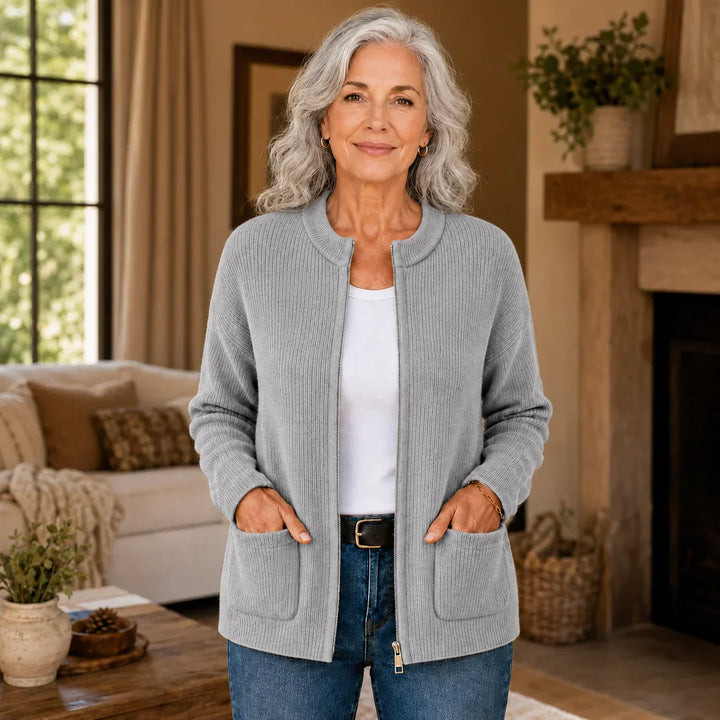 Lola | Cardigan chic long zippé en maille côtelée pour femme