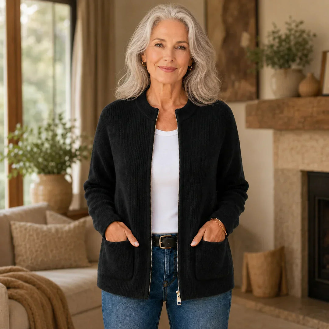 Lola | Cardigan chic long zippé en maille côtelée pour femme