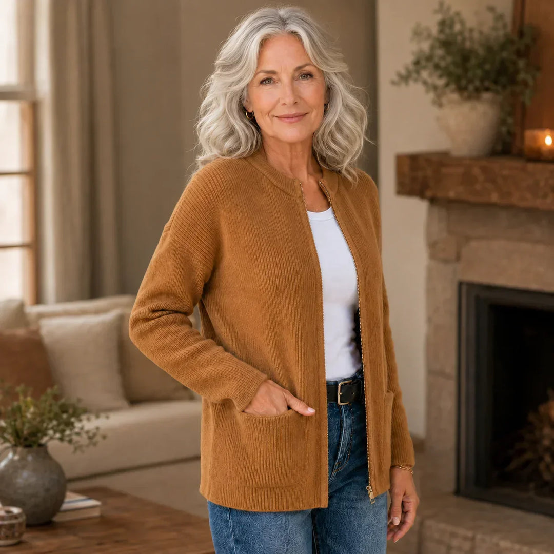 Lola | Cardigan chic long zippé en maille côtelée pour femme