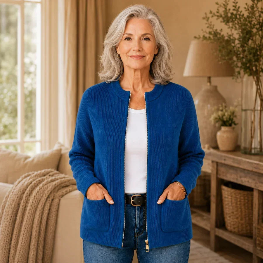 Lola | Cardigan chic long zippé en maille côtelée pour femme