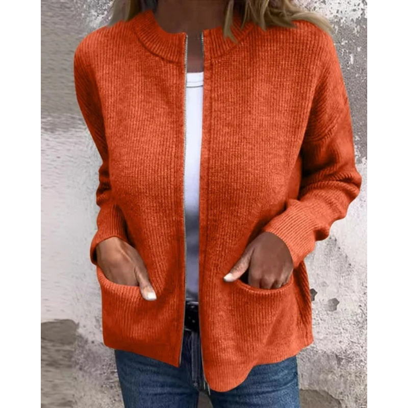 Lola | Cardigan chic long zippé en maille côtelée pour femme