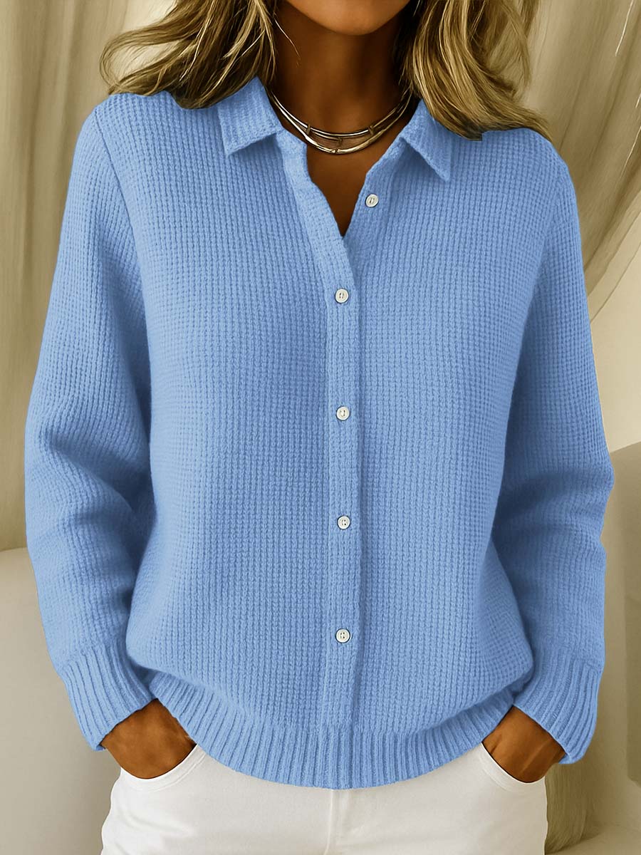 Claire | Cardigan élégant long oversize en maille côtelée à boutons pour femme