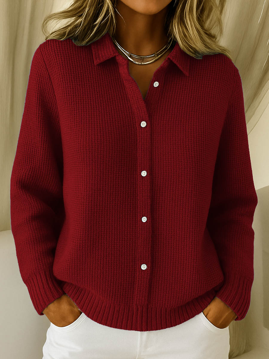 Claire | Cardigan élégant long oversize en maille côtelée à boutons pour femme