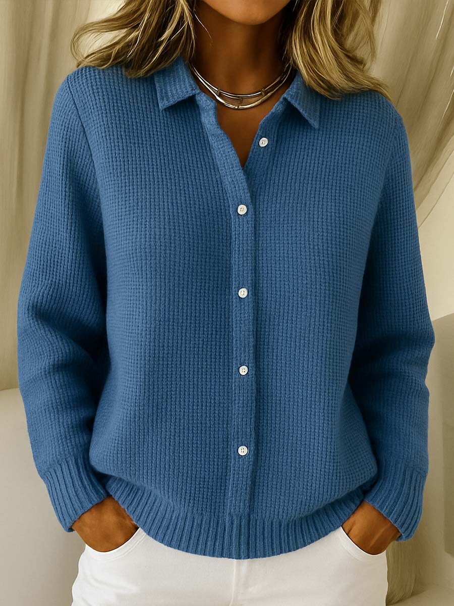 Claire | Cardigan élégant long oversize en maille côtelée à boutons pour femme