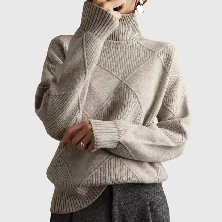 Rosemonde | Pull élégant en maille côtelée col roulé pour femme