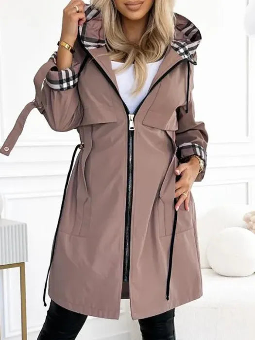 Sarah | Manteau élégant imperméable long à capuche zippé pour femme