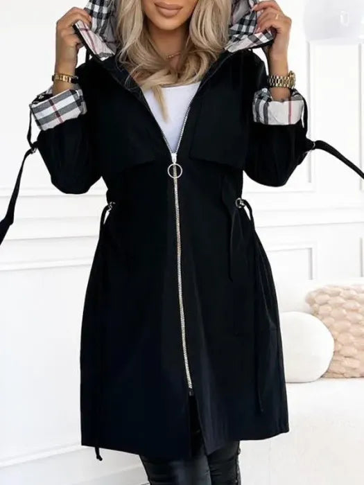 Sarah | Manteau élégant imperméable long à capuche zippé pour femme