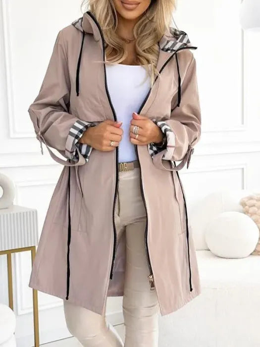 Sarah | Manteau élégant imperméable long à capuche zippé pour femme