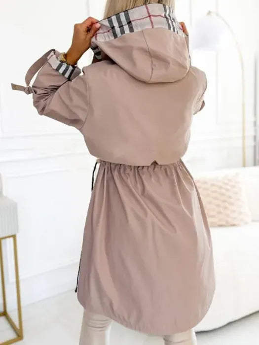 Sarah | Manteau élégant imperméable long à capuche zippé pour femme