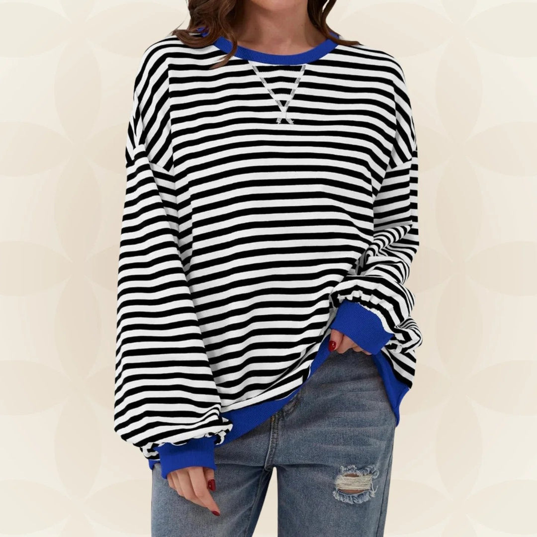 Océane | Sweat chic rayé oversize à col rond pour femme