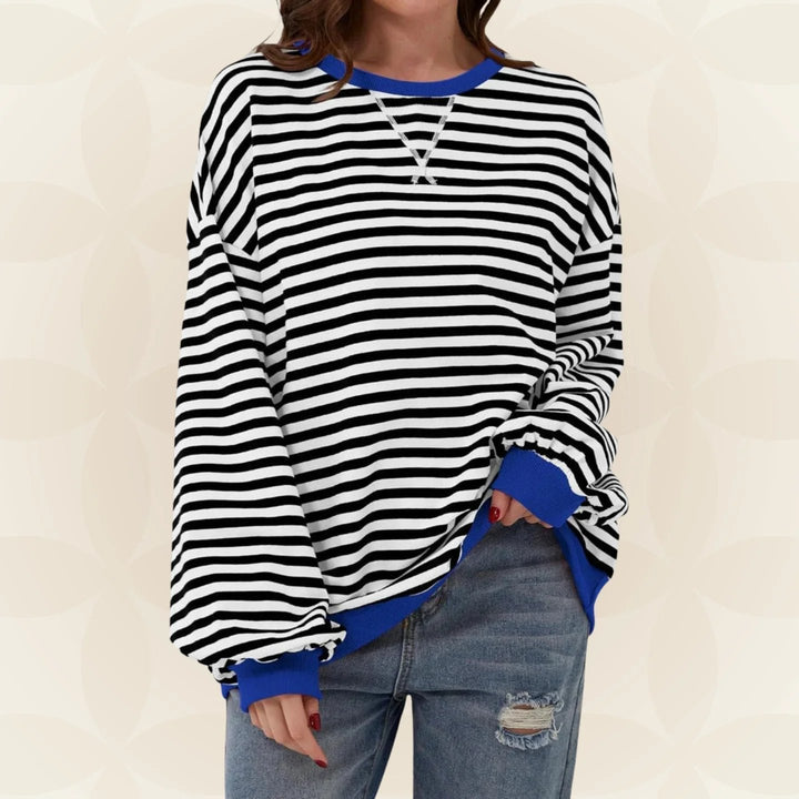 Océane | Sweat chic rayé oversize à col rond pour femme