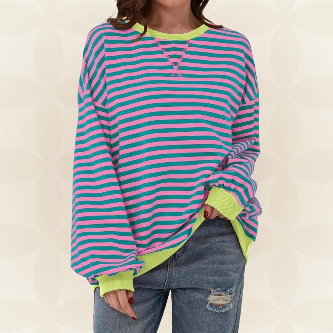Océane | Sweat chic rayé oversize à col rond pour femme