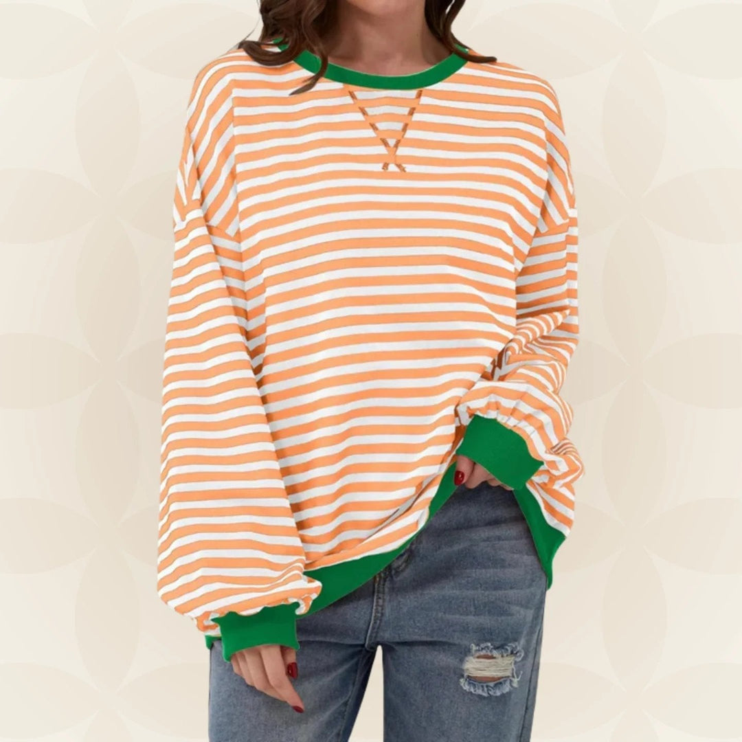 Océane | Sweat chic rayé oversize à col rond pour femme
