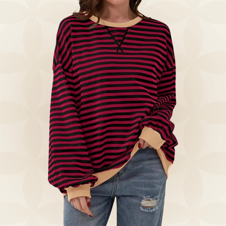 Océane | Sweat chic rayé oversize à col rond pour femme