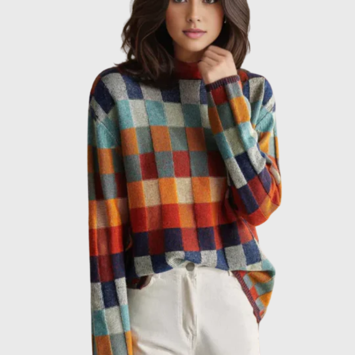 Violette | Pull élégant color-block col rond pour femme