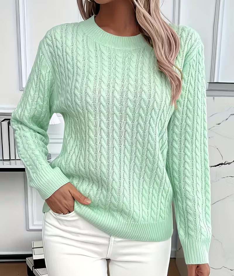 Camille | Pull chic oversize en maille torsadée à col rond pour femme