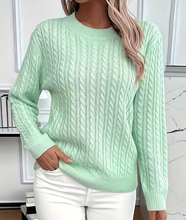 Camille | Pull chic oversize en maille torsadée à col rond pour femme