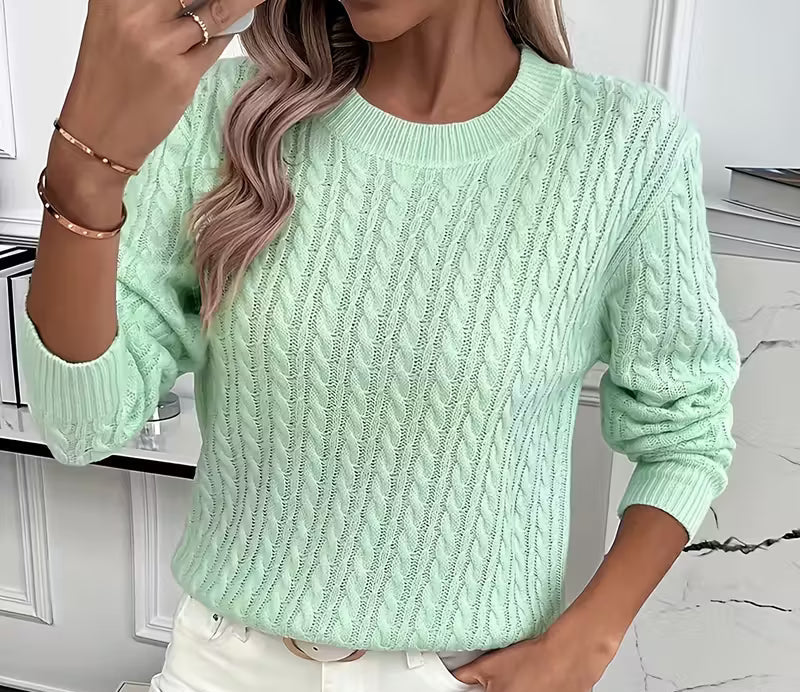 Camille | Pull chic oversize en maille torsadée à col rond pour femme