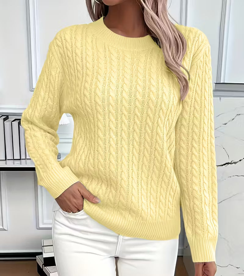 Camille | Pull chic oversize en maille torsadée à col rond pour femme