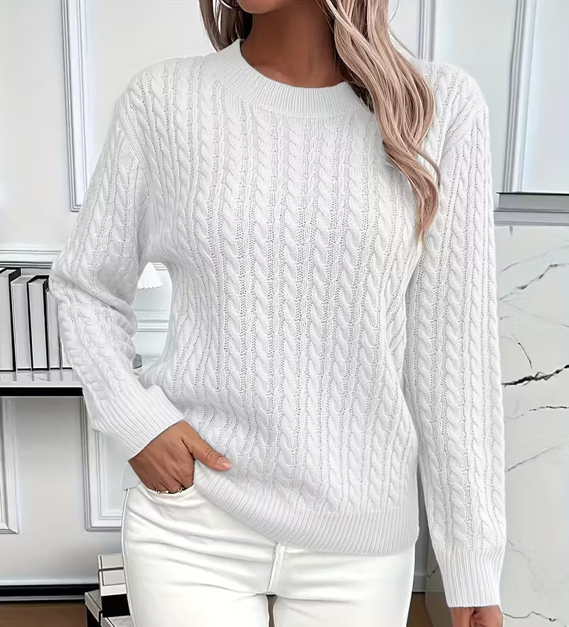 Camille | Pull chic oversize en maille torsadée à col rond pour femme