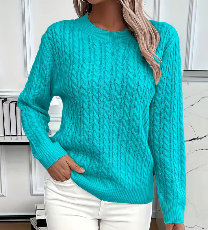 Camille | Pull chic oversize en maille torsadée à col rond pour femme