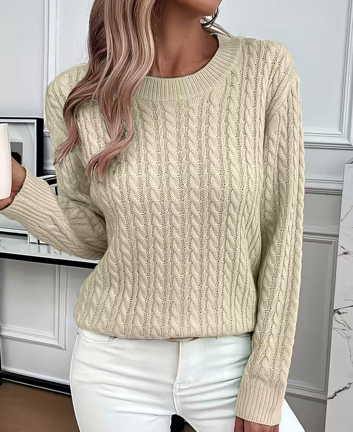 Camille | Pull chic oversize en maille torsadée à col rond pour femme