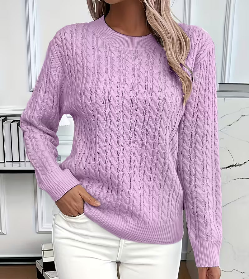 Camille | Pull chic oversize en maille torsadée à col rond pour femme