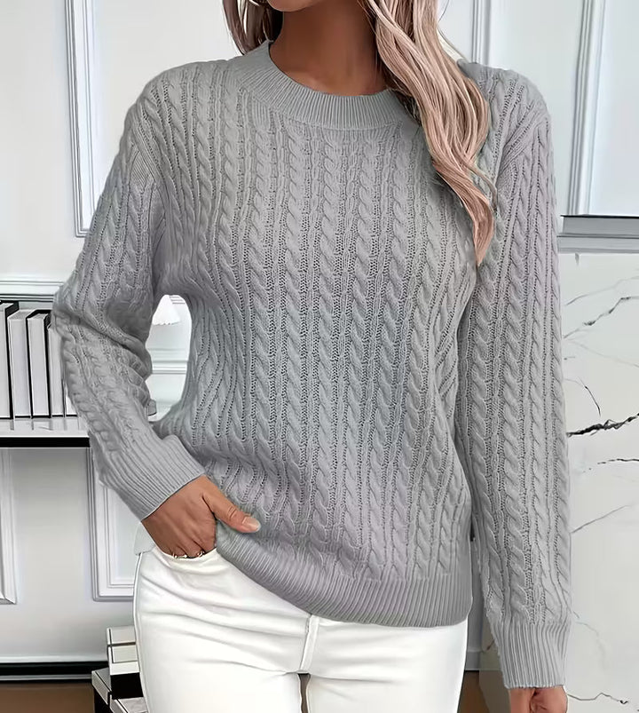 Camille | Pull chic oversize en maille torsadée à col rond pour femme