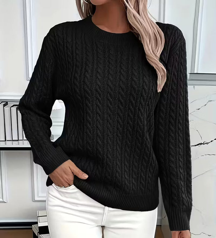 Camille | Pull chic oversize en maille torsadée à col rond pour femme