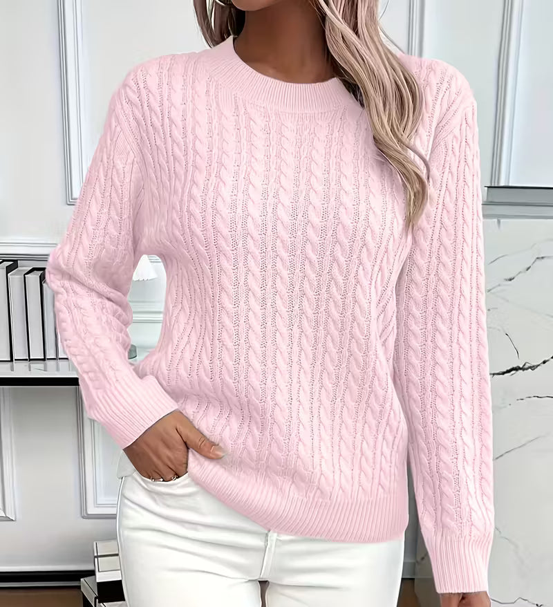 Camille | Pull chic oversize en maille torsadée à col rond pour femme