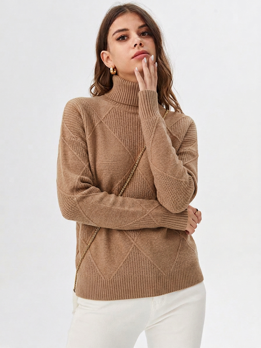 Eugénie | Pull élégant col roulé côtelé pour femme