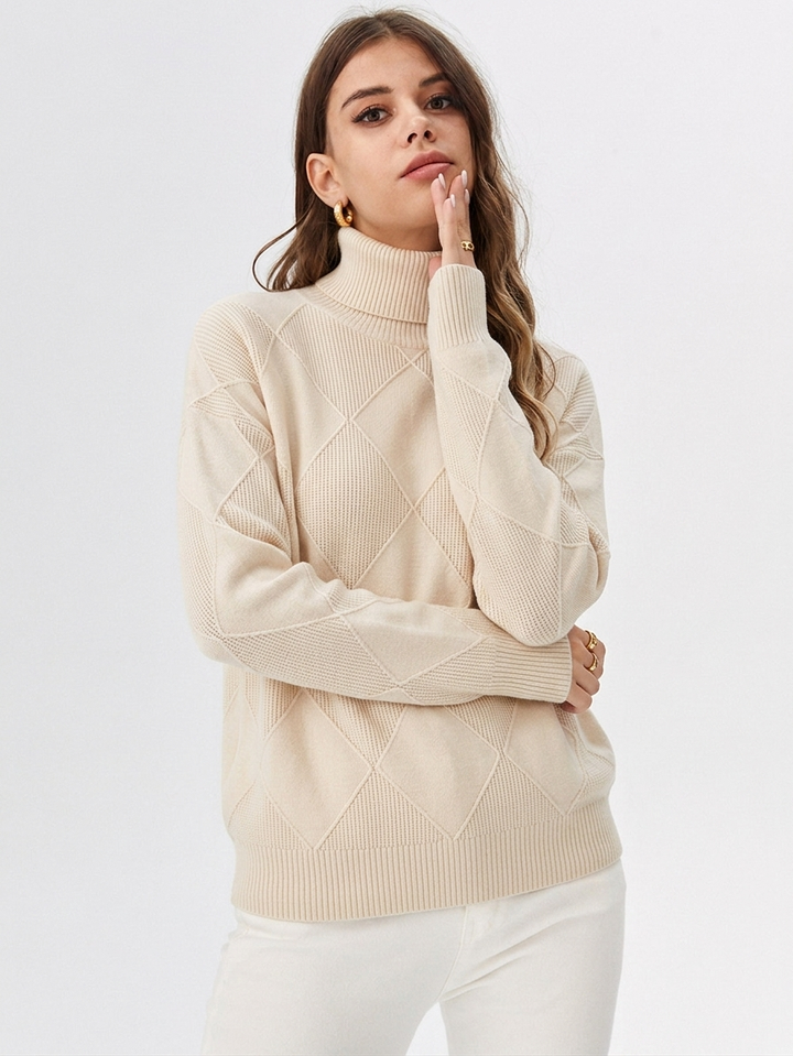Eugénie | Pull élégant col roulé côtelé pour femme